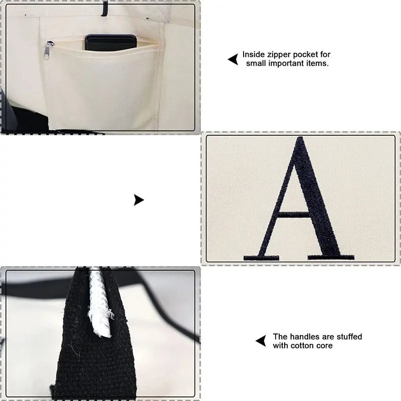 Stay Stylish on the Go: Fashion Canvas Tote Bag with Letters and Flower Design - Portable Beach Shoulder Shopping Casual Bag, Large Capacity Handbag