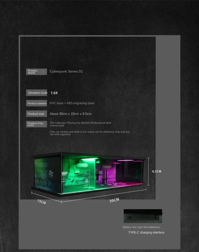 1:64 Scale Car Garage Diorama Model – LED Light Parking Lot DIY Set for Display & Gifts