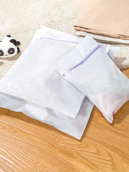 3-Piece Purple Mesh Laundry Bag Set — Zippered Clothes Washing Care Bags