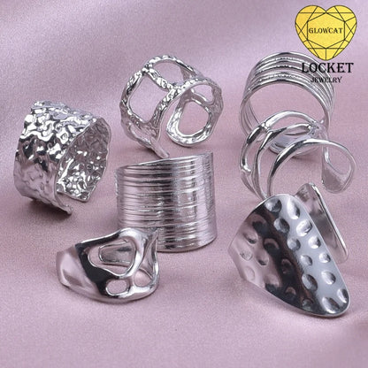 Stainless Steel Chunky Open Ring — Textured Vintage Lava Design for Men & Women