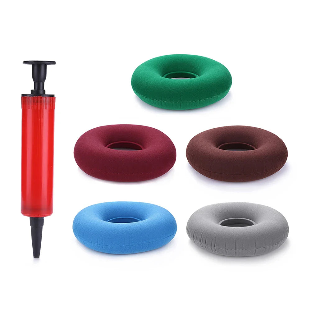 35cm Inflatable Hip Support Cushion – Medical Hemorrhoid Donut Seat Pad with Pump, Anti-Bedsore Round Massage Pillow