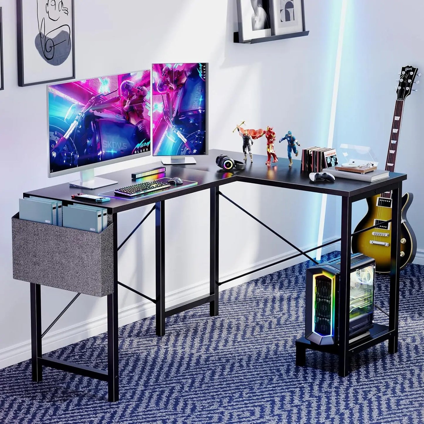 50-Inch L Shaped Corner Gaming Desk with CPU Stand Black Home Office Computer Desk