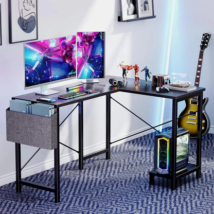 50-Inch L Shaped Corner Gaming Desk with CPU Stand Black Home Office Computer Desk