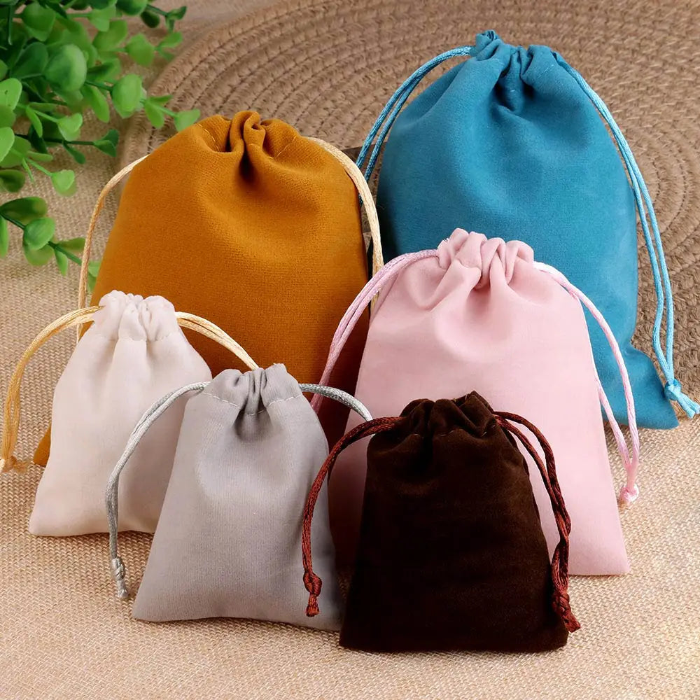 10pcs 5x7cm Mixed Color Velvet Gift Bags | Soft Velvet Drawstring Pouches for Christmas Jewelry Packaging