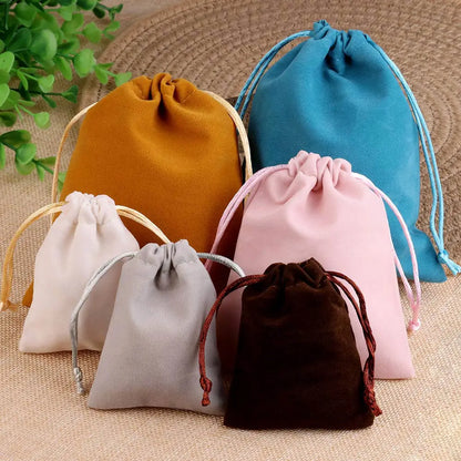 10pcs 5x7cm Mixed Color Velvet Gift Bags | Soft Velvet Drawstring Pouches for Christmas Jewelry Packaging