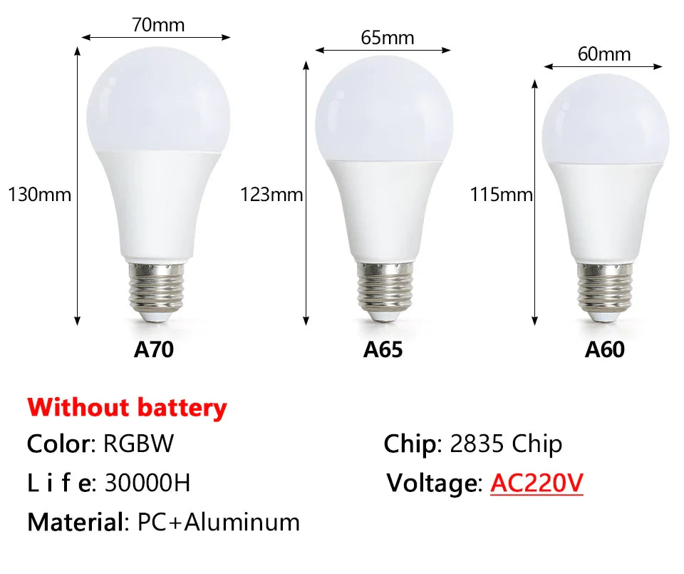 16-Color RGB LED Bulb E27 – Dimmable Multicolor 220V Household Lighting with 24-Key Remote & Neon Atmosphere Light