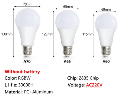 16-Color RGB LED Bulb E27 – Dimmable Multicolor 220V Household Lighting with 24-Key Remote & Neon Atmosphere Light