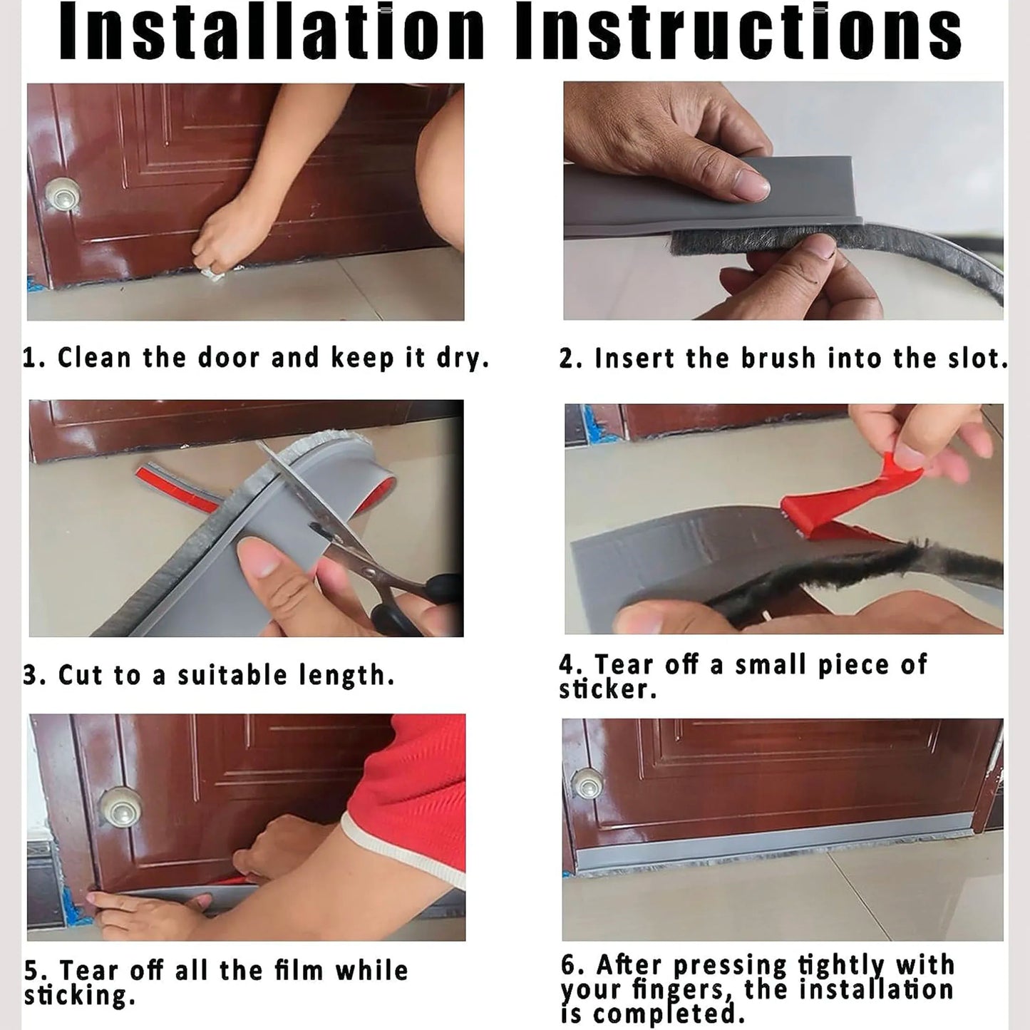 Adjustable Door Seal Draft Stopper with Brush | Reduce Noise & Block Breeze | Rubber Door Sweep Blocker | Under Door Draft Stoppers