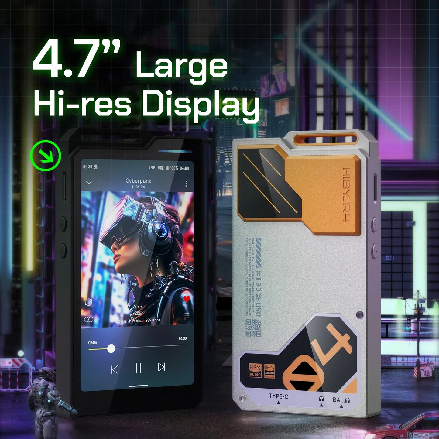 HiBy R4 HiFi Music Player — Android 12 MP3 Audio Player with ES9018Q2M×4, Bluetooth, WiFi, DSD256, MQA, USB DAC, Headphone AMP, 4.7" OPA1652, 11hr Playtime