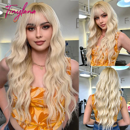 Super Long Curly Wavy Brown Synthetic Wig with Bangs – Heat-Resistant Afro Style for Cosplay, Party, Halloween, White Women
