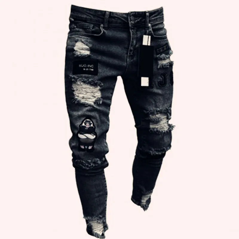 Men’s Retro Washed Stretch Denim Jeans – Slim Fit Zipper Casual Skinny Pencil Pants, Plus Size