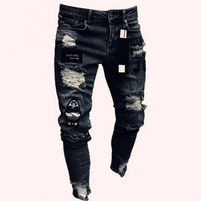 Men’s Retro Washed Stretch Denim Jeans – Slim Fit Zipper Casual Skinny Pencil Pants, Plus Size