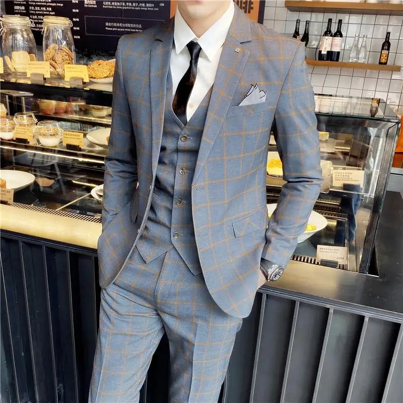 Men’s British Style 3-Piece Suit Set - Slim Fit Vest & Trousers Formal Banquet Fashion Ensemble