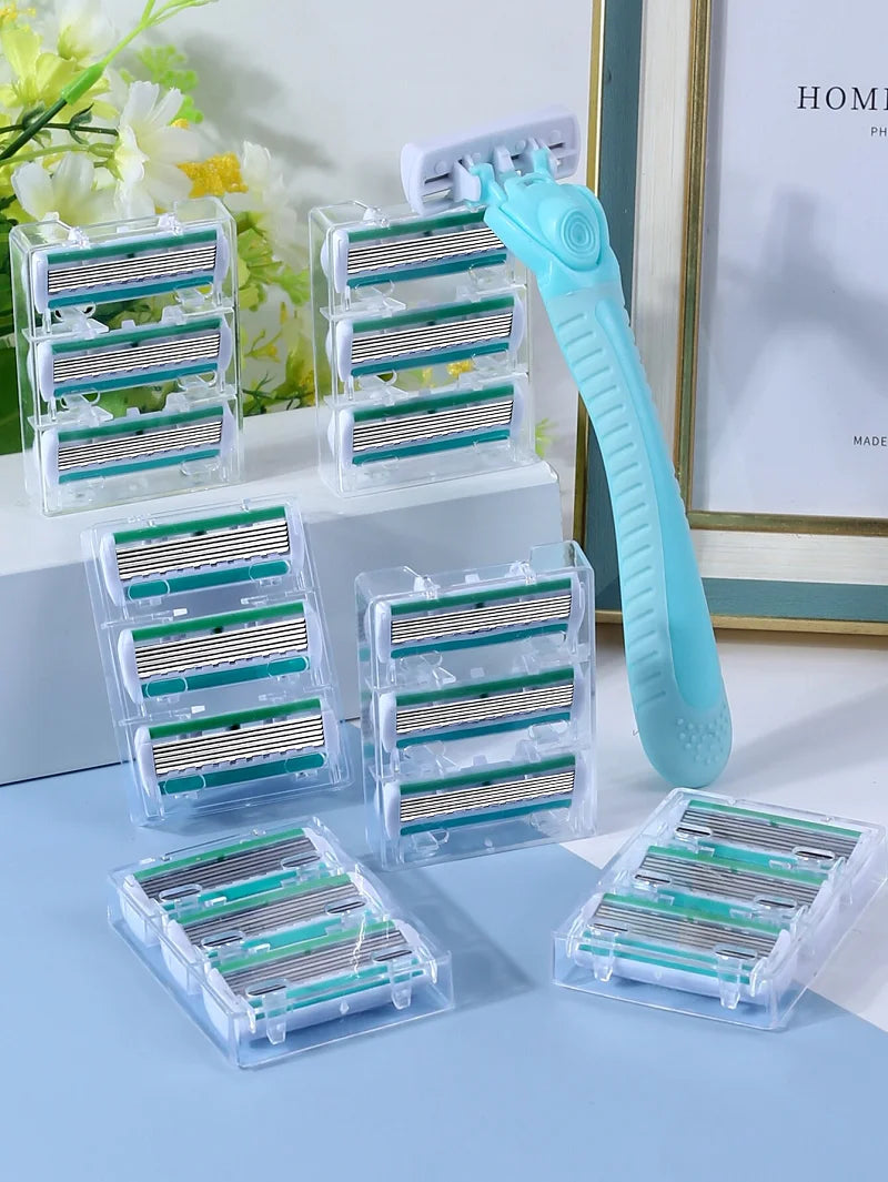 Women’s 6-Layer Manual Safety Razor Set – 1 Handle + 18 Stainless Steel Replaceable Blades