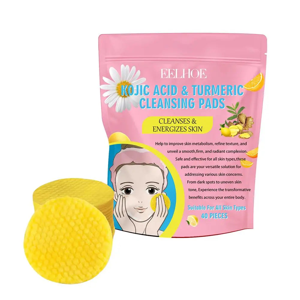 40/50pcs Turmeric & Kojic Acid Exfoliating Cleansing Pads – Facial Sponges for Daily Skin Care & Deep Cleansing