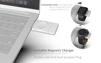 2-in-1 Dual Interface Wireless Charger — Fast Charging Station for Apple Watch 8/7/6/5/SE & Samsung Galaxy Watch 5/4/3/2