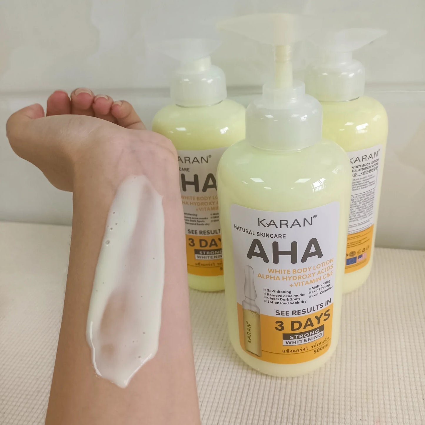 500ml Whitening Body Cream – AHA, Vitamin C&E Moisturizing Lotion for Acne Mark Removal & Skin Lightening