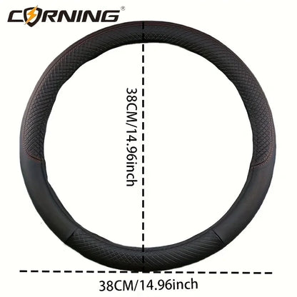 38cm PU Leather Steering Wheel Cover — Anti-Slip, Breathable Fiber Braid, Universal Car Accessory