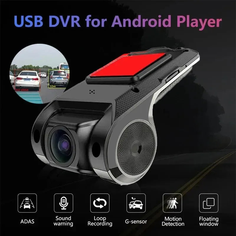 Car DVR Dash Cam Full HD 1080P - ADAS, LDWS, Navigation Unit with Auto Audio Voice Alarm and Video Recording for Android Player