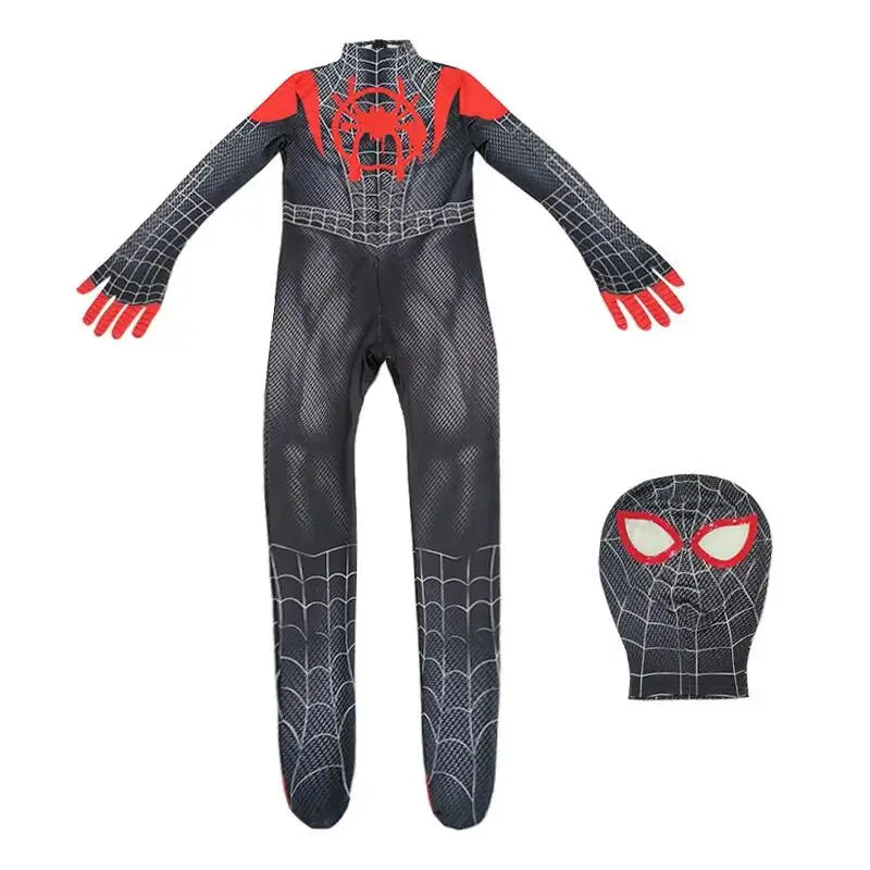 Miles Spider-Man Costume Jumpsuit — Superhero Bodysuit with Head Cover for Halloween & Cosplay Party