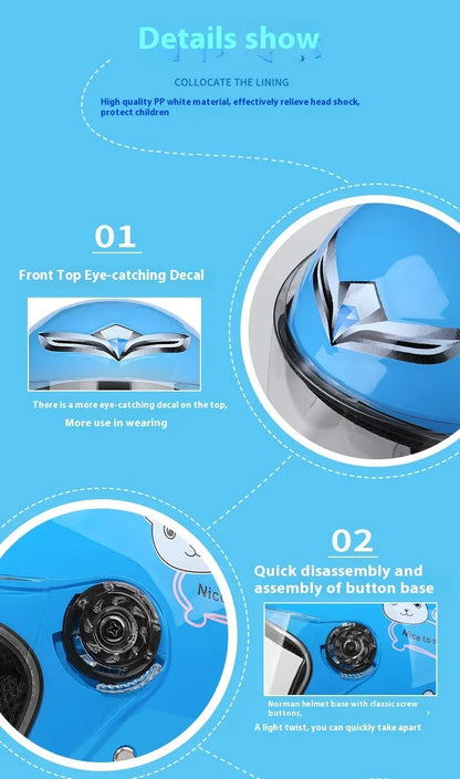 Children's Helmet with Cute Cartoon Pattern – Anti-Fall Open Face Safety Helmet for Kids, Four Seasons Motorcycle Protection