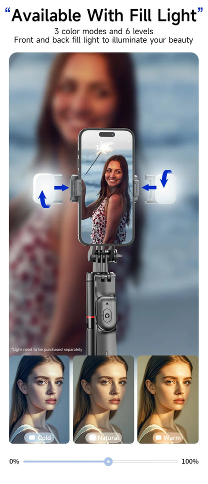 MEUYAG Selfie Stick Tripod – 1708mm Monopod with Fill Light, Bluetooth Remote, 360° Rotation & 1/4” Interface for Mobile Phones