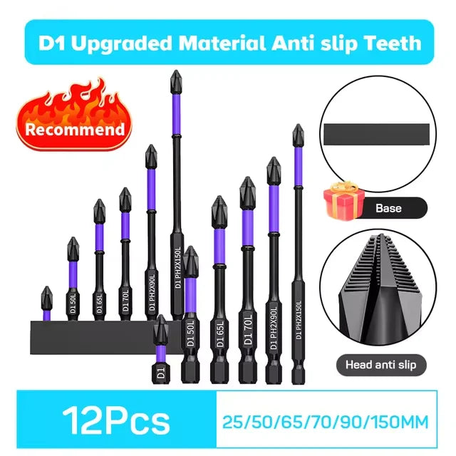 6/12 Pcs Magnetic Screwdriver Bits Set – Phillips & Hex Shank Impact Driver Bits, Non-Slip Shockproof Alloy Steel for Power Tools