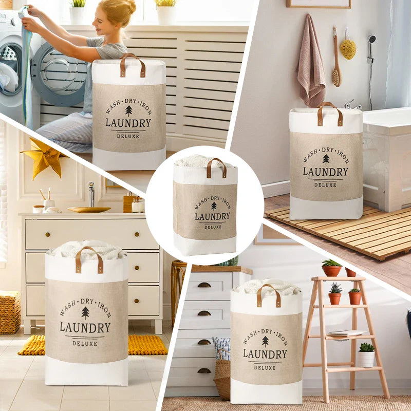 Large Capacity Fabric Laundry Basket — Foldable Dirty Clothes Storage Bin, Portable Household Storage Box