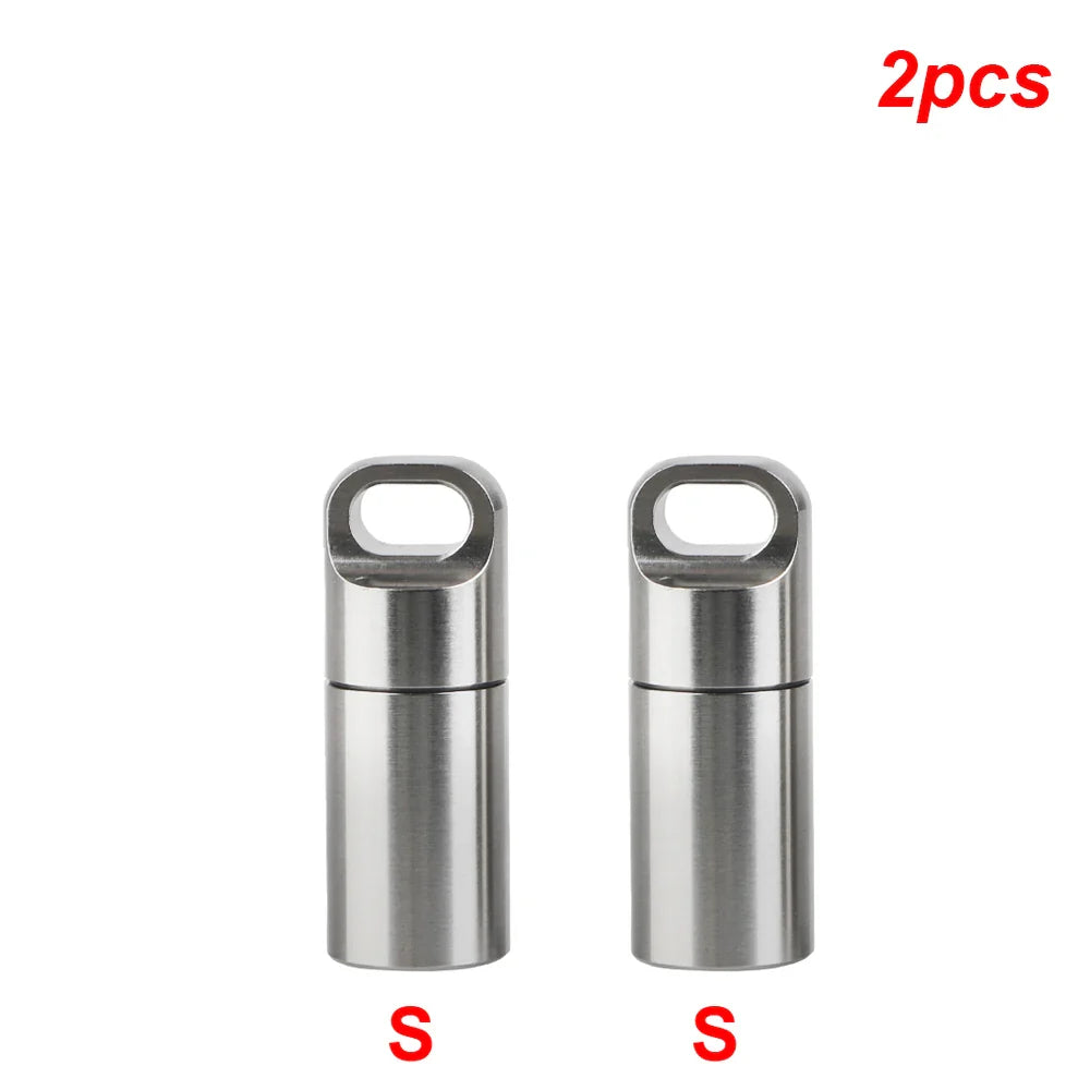 Stainless Steel Mini Pill Storage Box — S/M/L Waterproof Medicine Case with Keychain Seal Rings, Portable First Aid & Camping Pendant