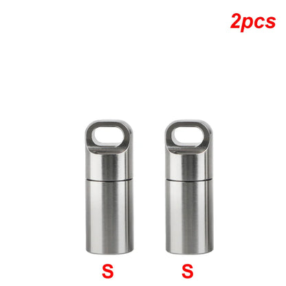 Stainless Steel Mini Pill Storage Box — S/M/L Waterproof Medicine Case with Keychain Seal Rings, Portable First Aid & Camping Pendant