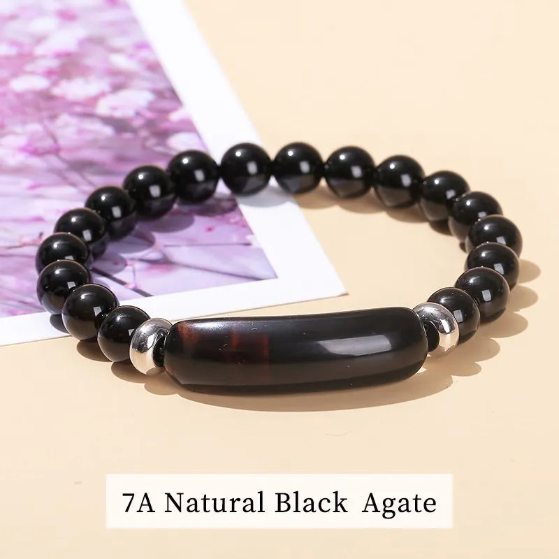 JD Natural Stone Tiger Eye & Amethyst Rectangle Bar Charm Bracelet – Healing Crystal Rough Chakra Jewelry for Men & Women Elastic Wrist Band