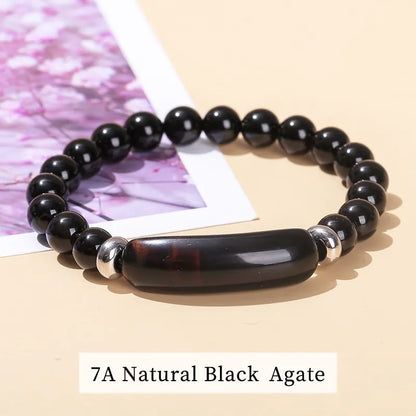 JD Natural Stone Tiger Eye & Amethyst Rectangle Bar Charm Bracelet – Healing Crystal Rough Chakra Jewelry for Men & Women Elastic Wrist Band
