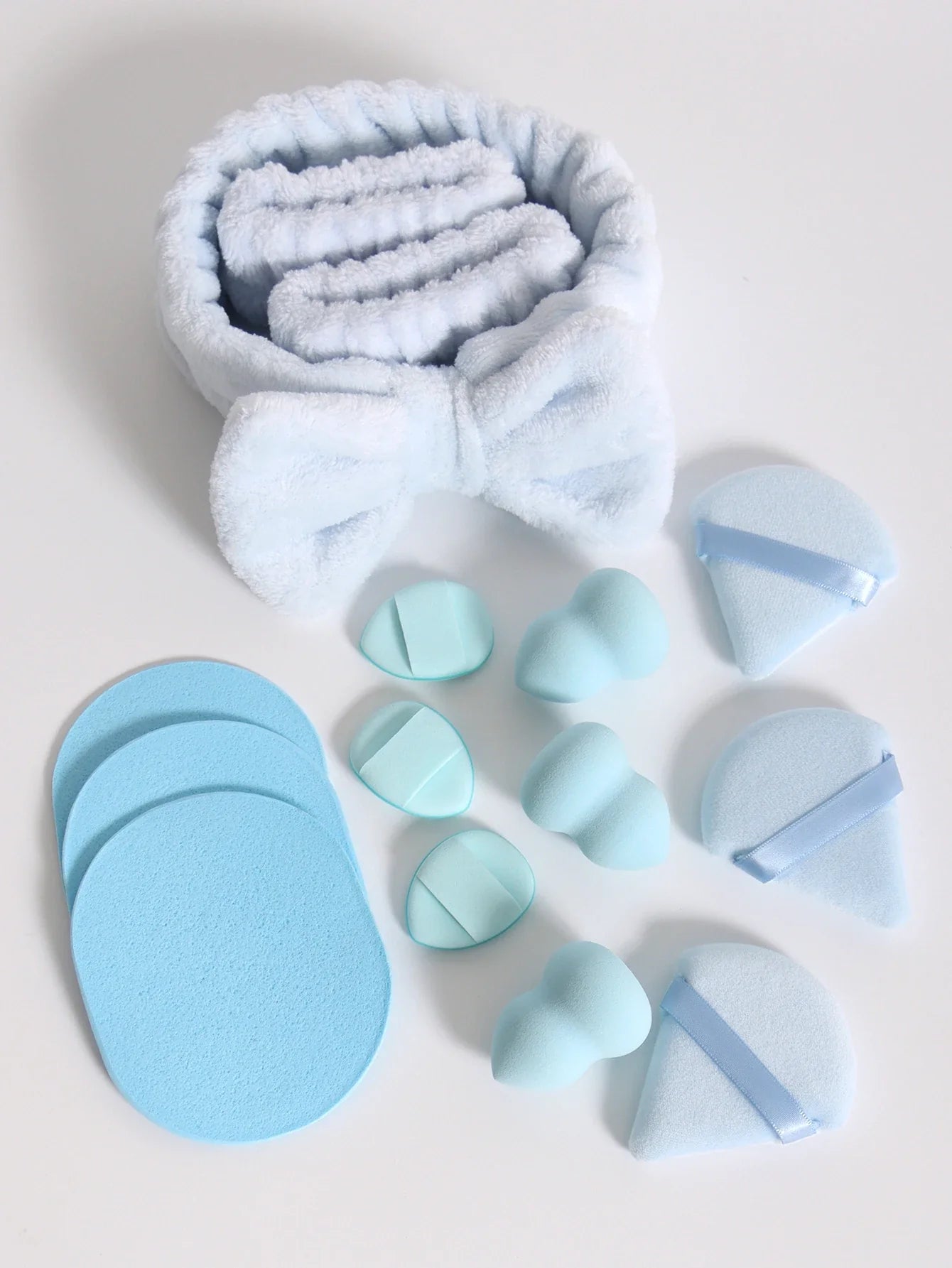 15Pcs Multi-Colored Fluffy Headband & Makeup Sponge Set - Sweet Style Beauty Essentials