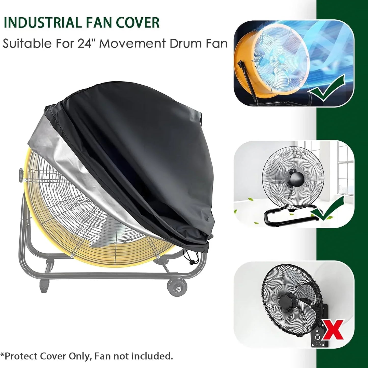 Heavy Duty Industrial Drum Fan Cover for 18-20 Inch & 24 Inch High Velocity Floor Fans – Dustproof Outdoor Protective Cover