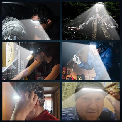 LED Sensor Headlamp – Built-in Battery 270° Wide Beam USB Rechargeable Head Flashlight, Ultra Bright Outdoor Headlight for Camping, Fishing & Work Use