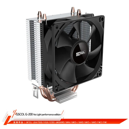 GSCOOL G-200 CPU Air Cooler — 2 Heat Pipe Radiator with 90mm Fan for Intel LGA115X/1700/1200 & AMD AM4/AM5