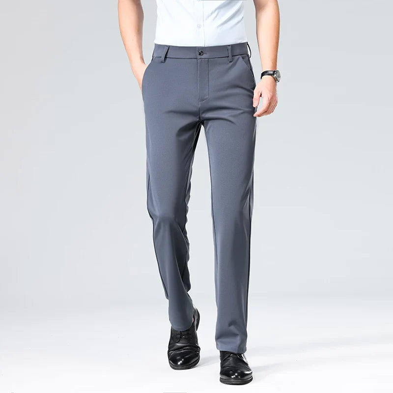 Men's Summer Fashion Suit Pants – Thin Business Casual Elastic Straight Leg Formal Trousers | Plus Size 28-42