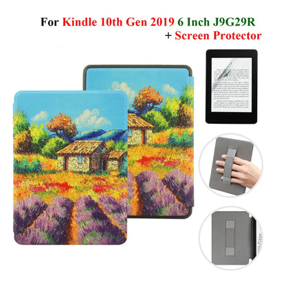 Kindle 10th Gen 6" Leather Case – Hand Strap & Screen Protector Cover with Wake/Sleep Function (2019, J9G29R)