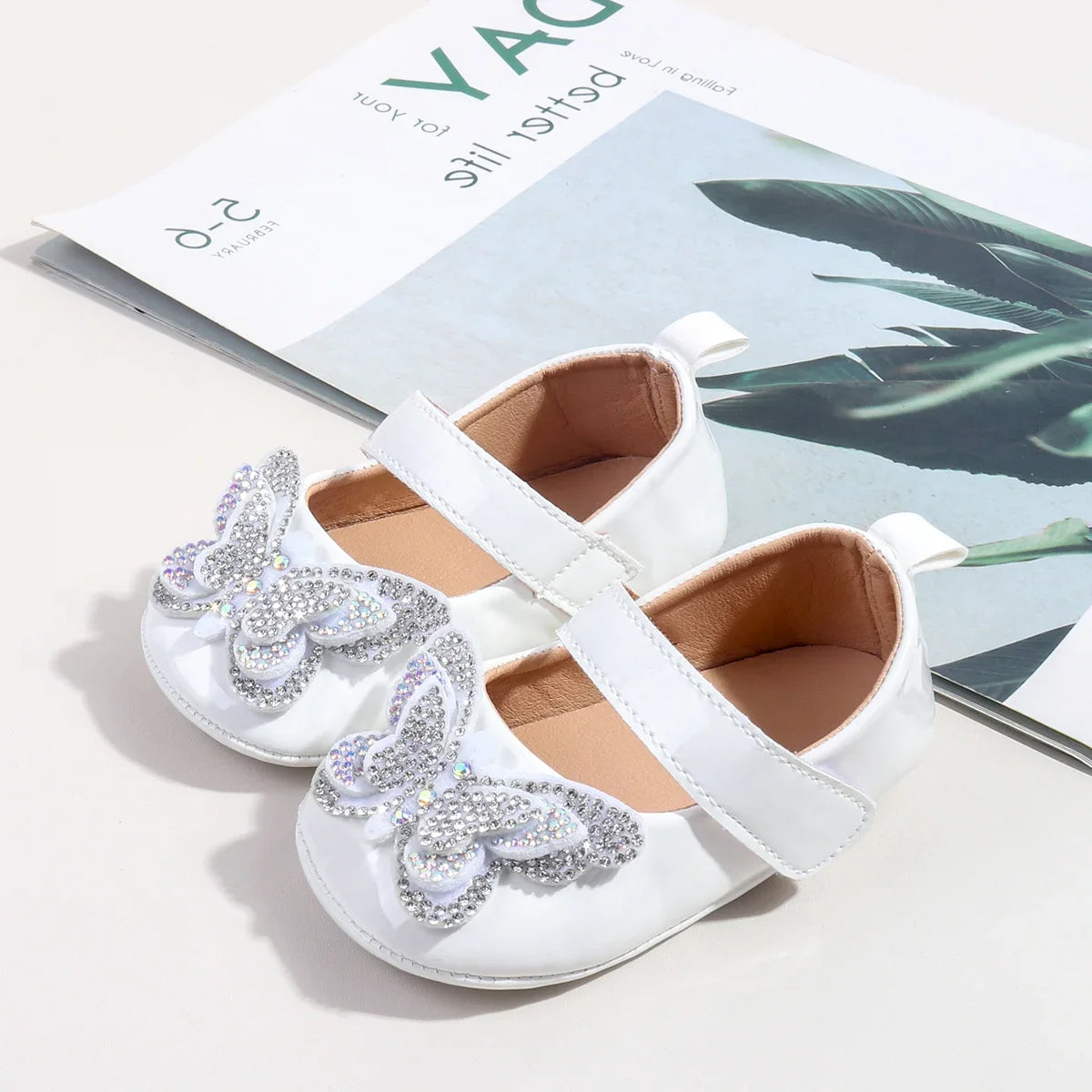 Baby Girls First Walking Shoes - Crystal Butterfly Princess Shoes for 0–18M Toddlers