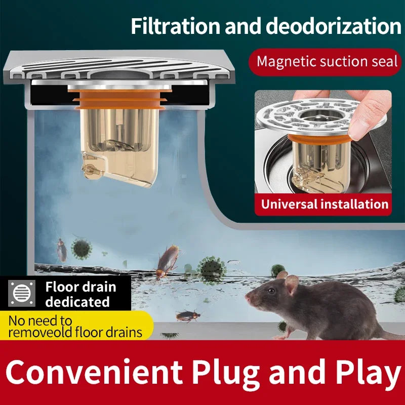 Magnetic Self-Closing Floor Drain Core - Odor and Insect Proof Deodorant for Bathroom, Toilet and Shower Drain