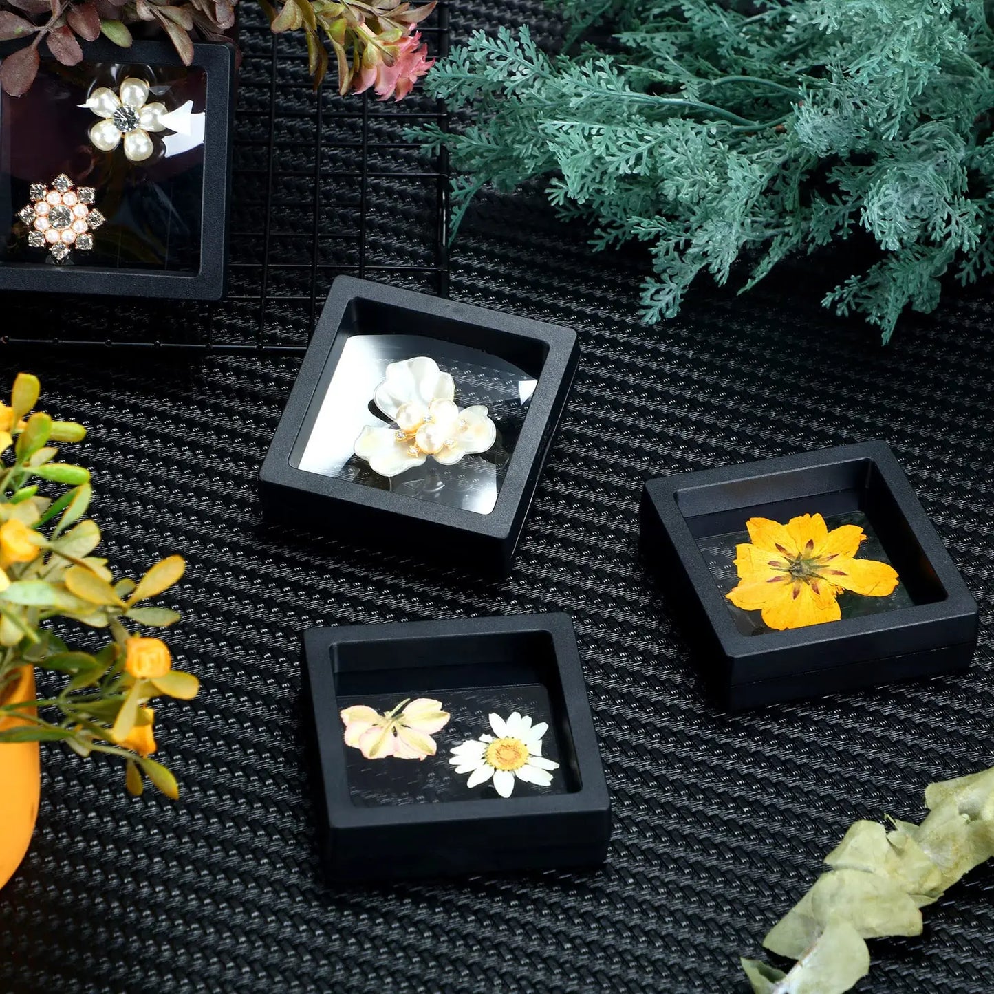 10-Pack 3D Floating Frame Display Stand – Transparent Jewelry Storage Case