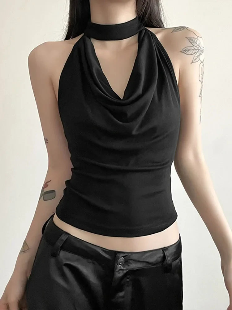 Solid Color Women’s Halter Vest – Casual, Sexy, All-Match Summer Top for Travel & High Street Style