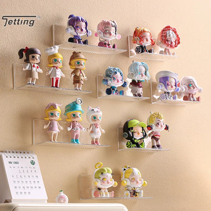 Self-Adhesive Acrylic Wall Mounted Display Shelf — Transparent Figure & Toy Storage Rack Holder