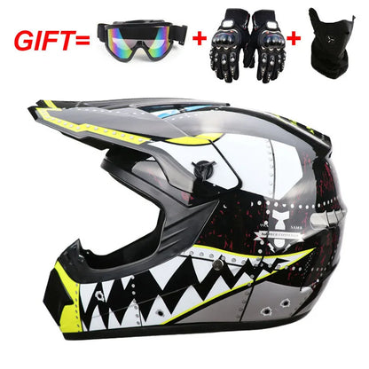 Youth & Kids Motorcycle Full Helmet - Children’s Motocross Casco Moto, Off-Road Protective Helmet with Goggles & Gloves
