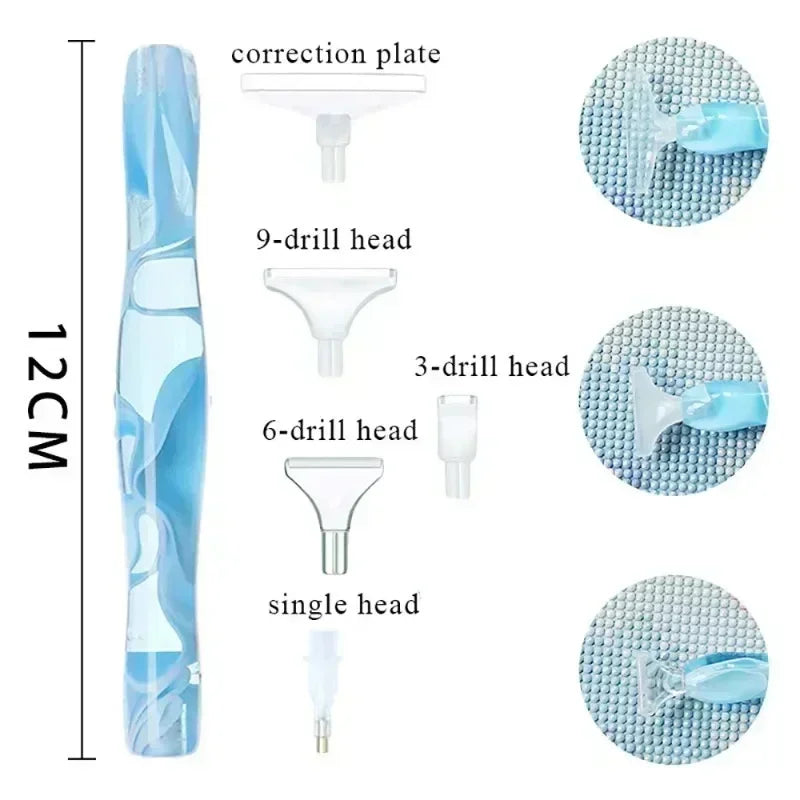 5D DIY Diamond Pen Spot Drill Set – Multifunctional Resin Diamond Embroidery Tool with 5 Pen Heads for Easy Application