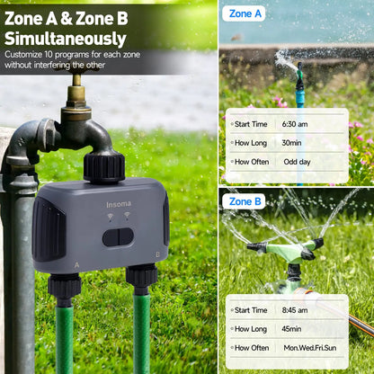 Insoma Automatic Water Timer with WiFi Hub – 2-Outlet Garden Irrigation Sprinkler System, Alexa Compatible