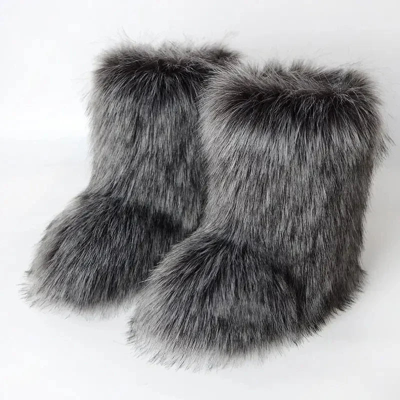 Women’s Faux Fur Winter Boots - Plush Warm Snow Shoes for Ladies with Luxury Furry Fashion Style