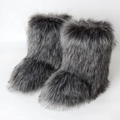Women’s Faux Fur Winter Boots - Plush Warm Snow Shoes for Ladies with Luxury Furry Fashion Style