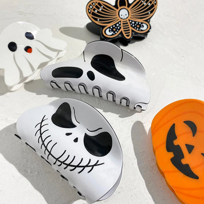 AENSOA Halloween Hairpin | Pumpkin, Skull, Butterfly & Ghost Acrylic Shark Clip for Women