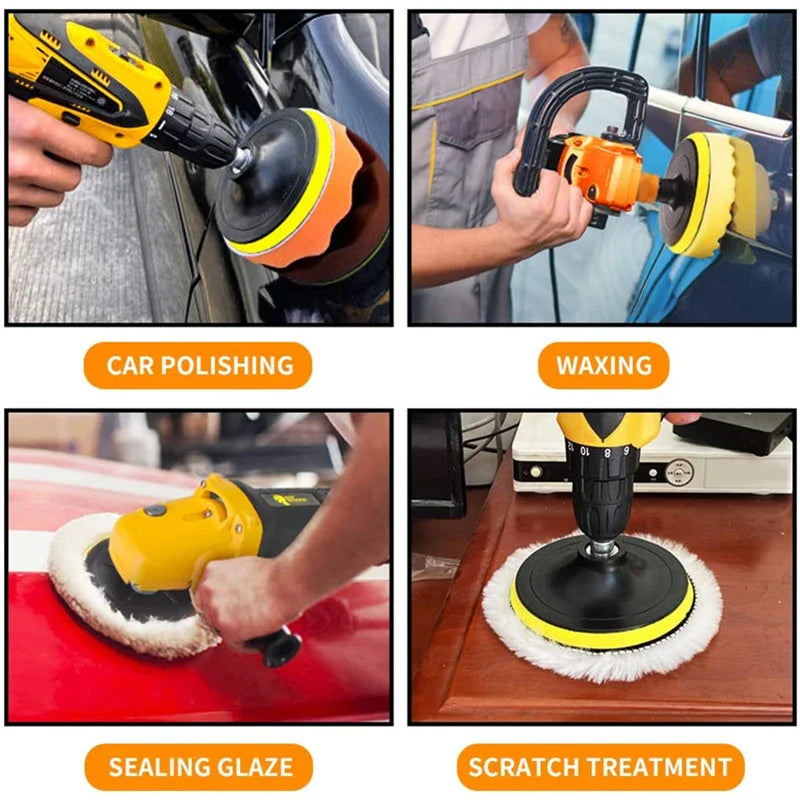 3/5/7-Inch Car Polishing Disc 8pcs Set — Self-Adhesive Buffing, Waxing, and Wool Pads for Car Polisher with Drill Adapter